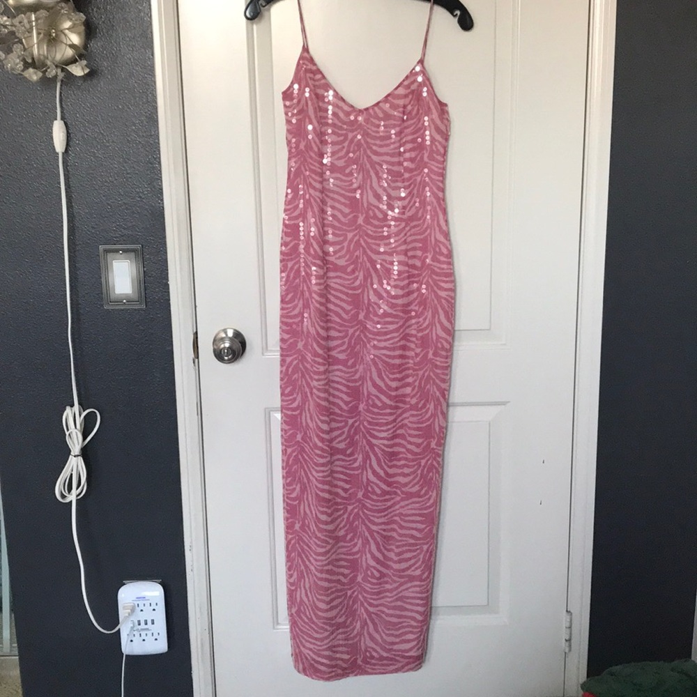 Pink zebra sequin maxi dress
